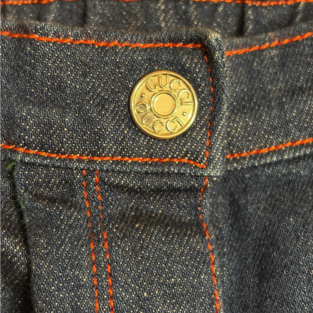 Gucci Navy Denim Jeans with Red Rose Embroidery - Picture 3 of 10
